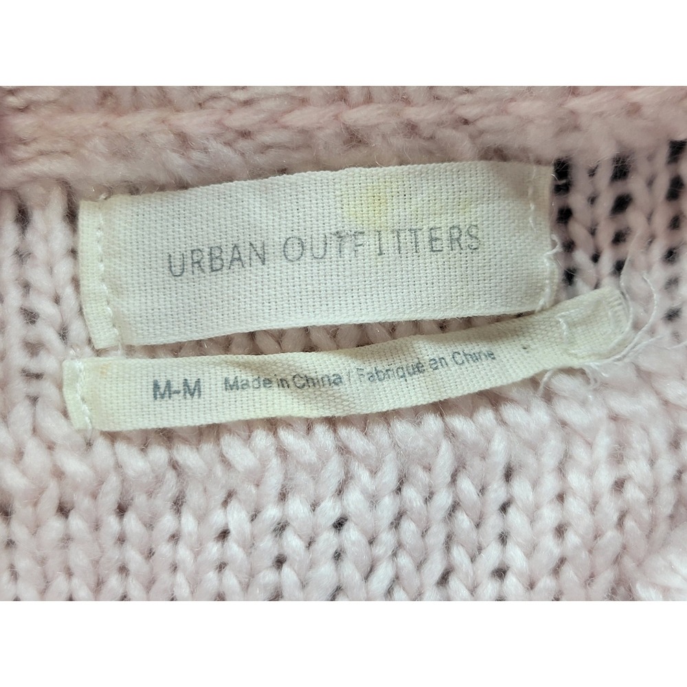 Urban Outfitters Shaggy Fringe Knit Sweater Pink Mock Neck Cropped Medium UO - Picture 4 of 16